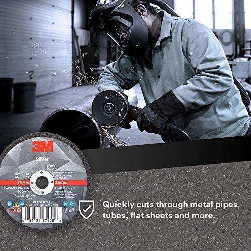 3M Silver Cut-Off Wheel, 87458, T1, 3 in x .035 in x 3/8-in, Precision Shaped Grain, Pipe Cutting, Stainless and Mild Steel, Metal Fabrication, Metalworking, 25 Count (Pack of 2)