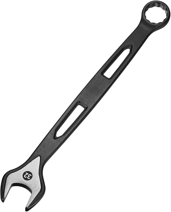 HARFINGTON Combination Wrench 32mm Metric Extra Long 12-Point Box and Open End Carbon Steel Double Ended Industrial Grade Spanner for Automotive Furniture Machinery DIY Repair, Black