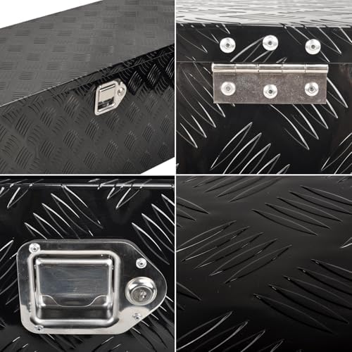 44 Inch Heavy Duty Aluminum Truck Tool Box Pick Up Truck Bed RV Trailer Toolbox Storage Organizer with Side Handle, Lock & Keys，Black,5 Bar Tread 44"(L) X15''(W) X15(H) Storage Box