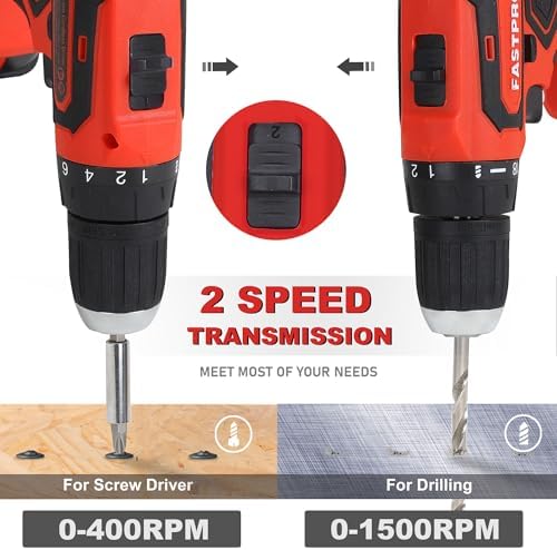 FASTPRO Home Tool Set with Drill, Household Repairing Tool Kit, Red