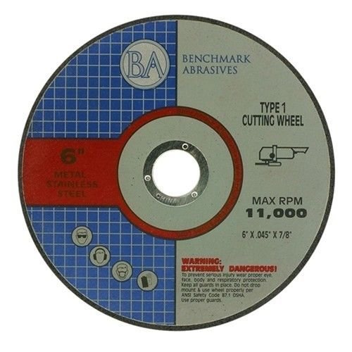 Benchmark Abrasives 6 Inch Cut Off Wheels Aluminum Oxide Self Sharpening for Metal and Steel, .045" Thick 7/8" Arbor, Angle Grinder Cutting Disc, Type 1 Thin Grinding Cutting Wheel - 50 Pack