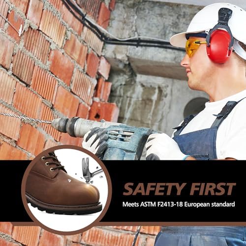 Steel Toe Work Boots for Men, 6-Inch Non Slip Comfortable Leather Waterproof Industrial Construction Safety Workboots