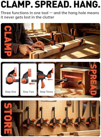 [300LB Heavy-Duty] Bar Clamps for Woodworking, 4 x 6" and 2 x12" Wood Clamps for Woodwork, Quick Grip F-Clamps with 2.75 In Deep Reach, Trigger Clamps for Cabinet Glue Ups Drawer