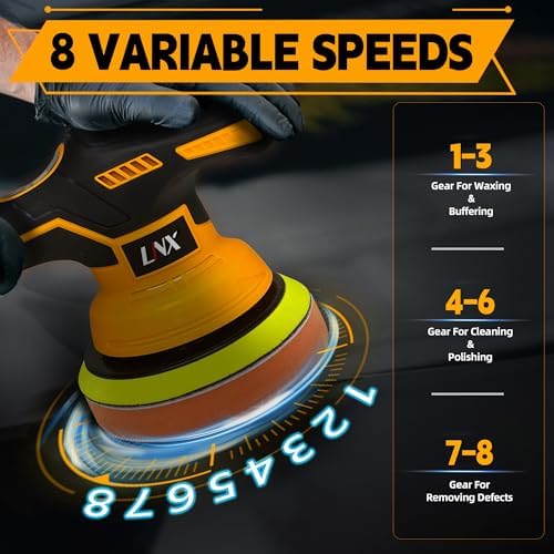 Cordless Buffer Polisher for Dewalt 20V Battery, 6 Inch Car Polisher with 8 Variable Speed, Portable Orbital Buffers and Polishers Kit for Car Detailing, Waxing, Polishing (Battery Not Include)