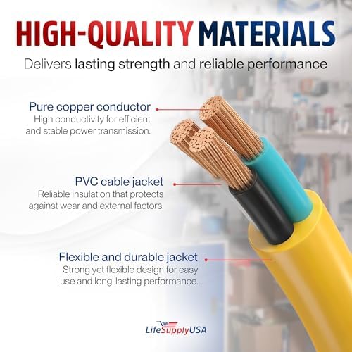 75ft Outdoor/Indoor Extension Cord 10/3 Gauge Ultra Heavy Duty 3 Prong SJTW, Waterproof, Flexible Cold-Resistant Long Power Cord,15A 125V 1875W, Yellow by LifeSupplyUSA