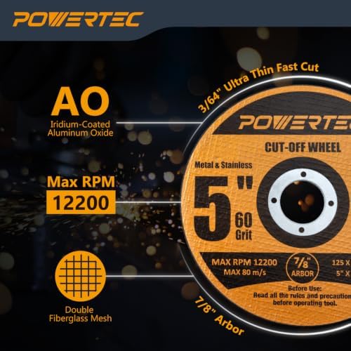 POWERTEC 5" Cut-Off Wheels, 50 PK, 7/8" Arbor (14020)