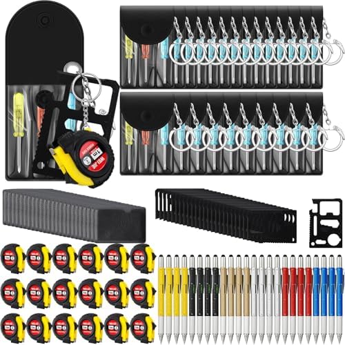 96 Pcs Mini Screwdriver Tape Keychain Set Multitool Pen Card Father's Gifts Bulk Mini Tool Set for Adult Men Dad (Multicolor)