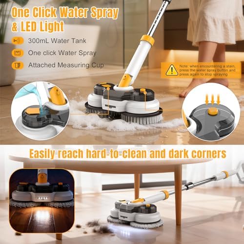 Cordless Electric Mop for Dewalt 20V Battery (NO Battery), 2 in 1 Electric Spin Mop & Electric Floor Scrubber Machine with LED Light & Water Spray,800 RPM Electric Mops for Floor