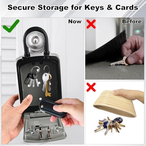 XXL Large Key Lock Box, 5.5”x4.1”x2.1” Kirsite Combination Lockbox | Waterproof Lockbox Keys Outdoor, Portable Key Lock Box Wall Mount with Code (1 Pack, Black-Gray)