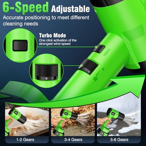 Leaf Blower Cordless, Handheld Leaf Blower with 2 X 4.0Ah Battery and Charger, Snow Blower with 6 Speed Modes, Lightweight Blowers for Lawn Care, Patio, Yard, Blowing Snow, Leaves, Dust