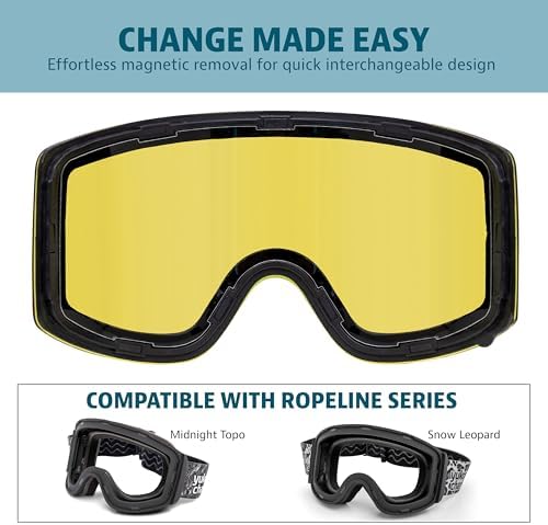 Yukon Charlie's Ropeline Adult Snow Goggles - Removable Magnetic Cylindrical Lens - Boosted Contrast, Reduced Glare, Anti-Fog