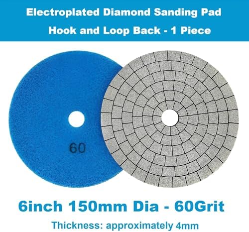 Electroplated Diamond Sanding Pad, 60Grit 6inch 150mm Grinding Disc Hook and Loop Backing for Stone Tile Glass Trimming & Metal Polishing & Wood Sanding (1 Piece)