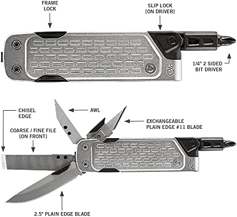 Gerber Gear Lockdown Driver 7-in-1 EDC Multitool - 2.5" Plain Edge Blade, Scissors, Bit Driver - Gifts for Men, Everyday Carry Gear and Survival Equipment - Silver