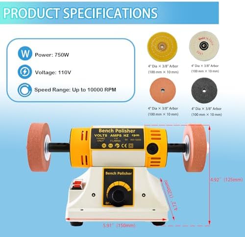 Jewelry Bench Polisher, Variable Speed Buffer for Metal, Wood & Jade