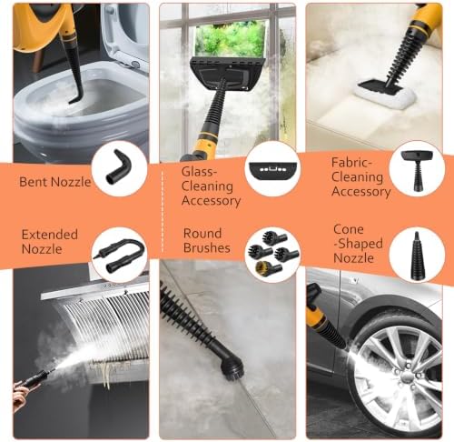 Phueut Pressurized Handheld Multi-Surface Natural Steam Cleaner with 12 pcs Accessories, Multi-Purpose Steamer for Home Use, Steamer for Cleaning Floor, Upholstery, Grout and Car (Orange)