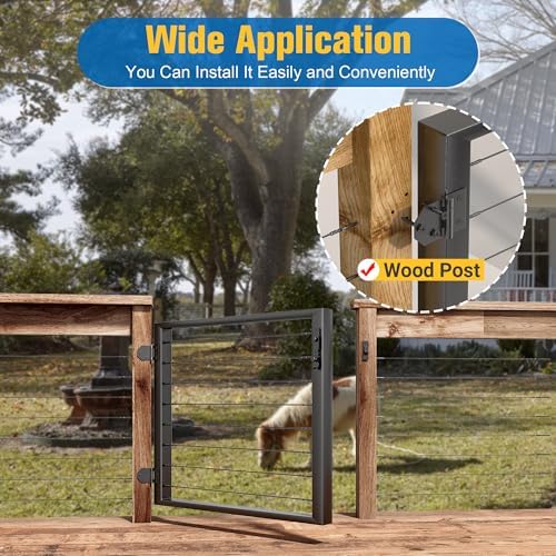 Outdoor Gate Integrated Welding Cable Railing Gate for Wood Metal Cable Railing System Stainless Steel Fence Gate (Right Hand in Swing, Black)