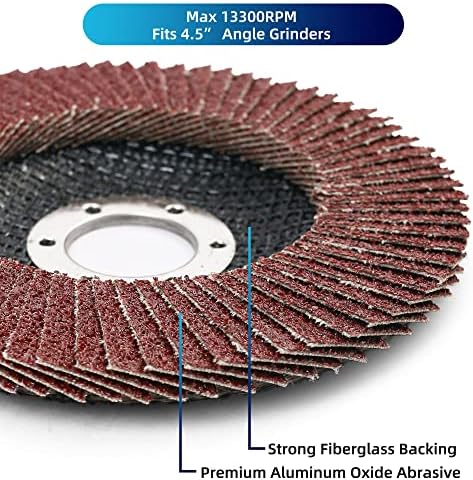 LotFancy 20PCS Flap Discs 4 1/2 for Angle Grinder, 40 60 80 120 Grit Sanding Disc, 4.5 x 7/8 Inch Grinding Wheels Welding Tools, Aluminum Oxide Abrasive, Type 27