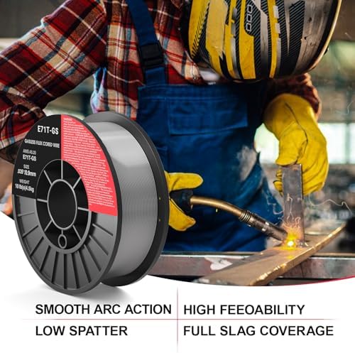 0.035 Flux core Welding Wire, 2 Spools E71T-GS Low Splatter gasless Carbon Steel Mig Welding Wire Compatible (0.035-inch 10LB 2pk)