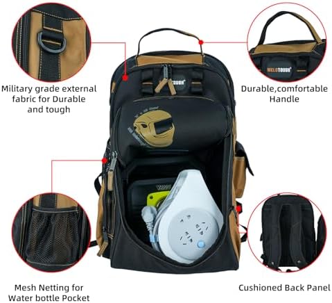 MELOTOUGH Welding Backpack for Tools and Helmet Extreme Gear Pack with Large Capacity Helmet Holder Luggage Storage Bag(Khaki