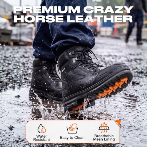 NINGO Steel Toe Work Boots for Men with TPU Protective Cap, 6 Inch