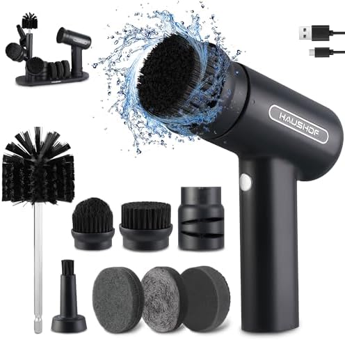 HAUSHOF Cordless Spin Scrubber with 7 Replaceable Heads & 3 Speeds