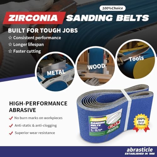 8 Pack 6 x 48 Inch Zirconia Sanding Belts, 40 Grit Heavy Duty Belt Sander Paper, Fits Belt Sander & Bench Sander for Professional Woodworking, Metal Grinding and Surface Preparation