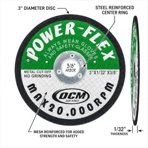 50 Pack - Cut Off Wheels 3 Inch x 1/32 Inch x 3/8 Inch for Cutting All Steel and Ferrous Metals.