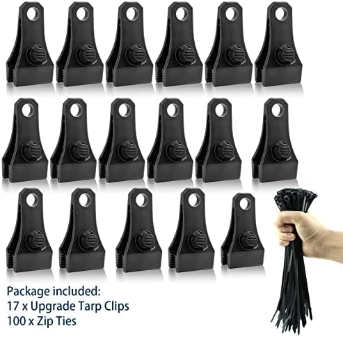 17Pcs Large Heavy Duty Lock Grip Tarp Clips with 100Pcs Zip Cable Ties
