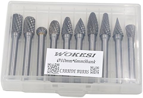 10Pcs/set 3/8 Dia. Rounded Tapered Cone Burrs Heavy Duty Solid Carbide Grinding Heads Chamfering Abrasion Industrial Deburring Rotary Tools for Hard Steel Metal Metalworking