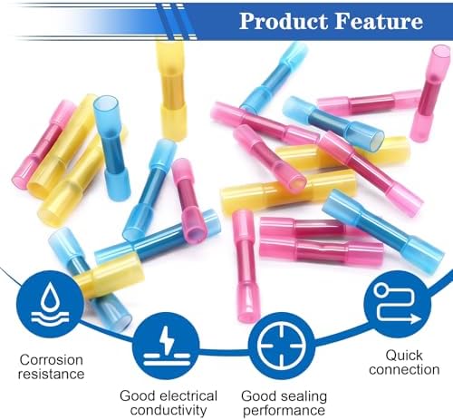 smseace 1500PCS Heat Shrink Butt Connectors Kit 22-16/16-14/12-10AWG Waterproof Electrical Butt Wire Crimp Connectors for Automotive Boat Stereo Industrial Equipment