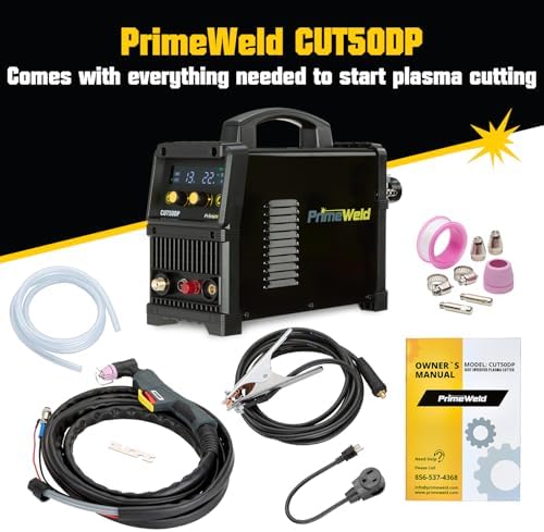 PrimeWeld 50A Air Inverter Plasma Cutter with Non-Touch Pilot Arc, Automatic Dual-Voltage (110V/220V) and Dual-Frequency (50Hz/60Hz) Portable Plasma Cutter, 1/2" Clean Cut, CUT50DP