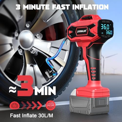 LIVOWALNY Tire Inflator Air Compressor Compatible with Milwaukee 18V Battery, 160PSI Cordless Portable Electric Air Pump with Digital Pressure Gauge for Car Motorcycles Bike Ball Auto (Tool Only)