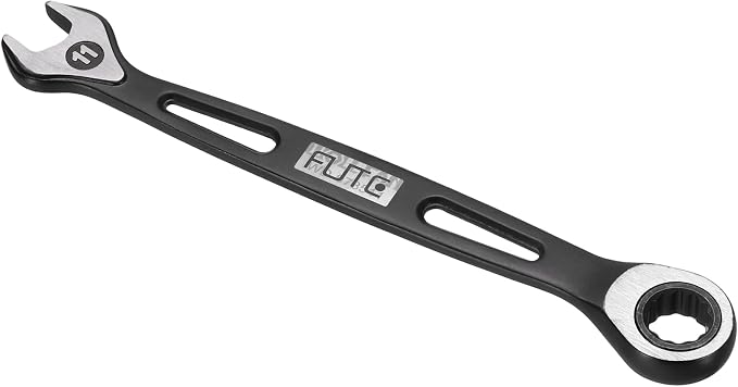 HARFINGTON Ratcheting Combination Wrench 11mm Stubby Wrench Metric High Carbon Steel Double 12-Point Box Open-Ended Ratchet Spanner Tool for Household Garage Workshop Auto Repairs, Black