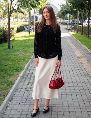 Zeagoo Long Sleeve Shirts for Women Lace Top Button Up Blouse Dressy Casual