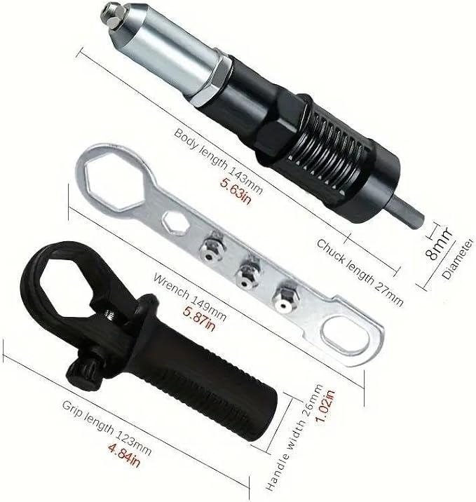 Electric Rivet Adapter, Portable Electric Rivet Nut-gun Drill Adapter, Practical Repair Power Tools Accessories, Heavy Duty Hardware, Industrial