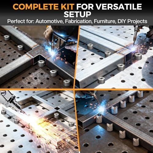 8 Pack Welding Table Fixture Pins - Adjustable Height, Welding Table Accessories V-Groove Round Tubing & Square Tube Fixtures, Heavy-Duty Carbon Steel With Anti-Slip Grip, 5/8" Welding Table Clamps