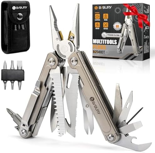 BIBURY 24-in-1 Titanium Multitool Pliers, 8.7oz EDC Pocket Tool, 2048DT