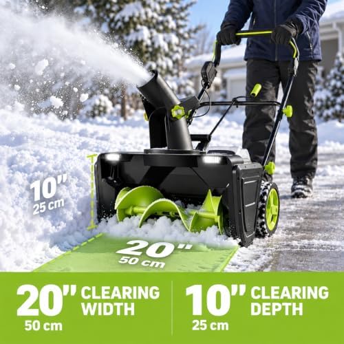 Snow Blower Cordless, 40V Snowblower Battery Powered 3500 W Brushless Motor, 20" Path, 25ft Max Throw, LED Lights for Driveway and Entryway
