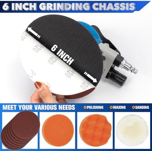 6" Air Sander Kit - Garage-Ready Dual Action Tool, Car Detailing & Woodworking Hero | Palm-Sized Power w/Free Tool Kits