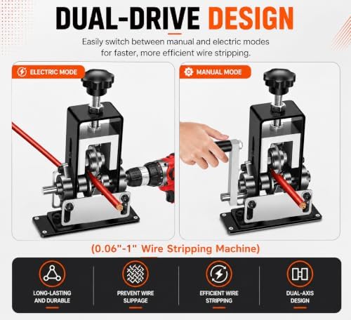 Manual Wire Stripping Machine, Drill Powered Wire Stripper Tool for 1.5-25mm Copper Cable, Tungsten Steel Blade Wire Peeler Machine, Hand Crank Scrap Wire Recycling Tool, ZT-001