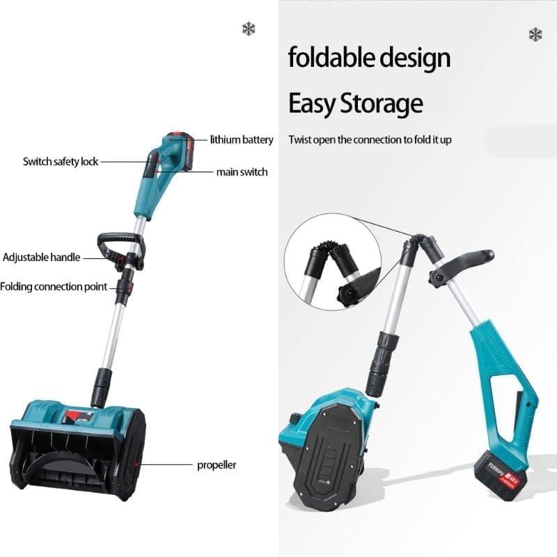 Brushless Cordless Electric Snow Shovel for use with 21V Battery, 12” Snow Thrower with Adjustable Direction, Lightweight Snow Removal Tool for Driveway,Patio,Walkways