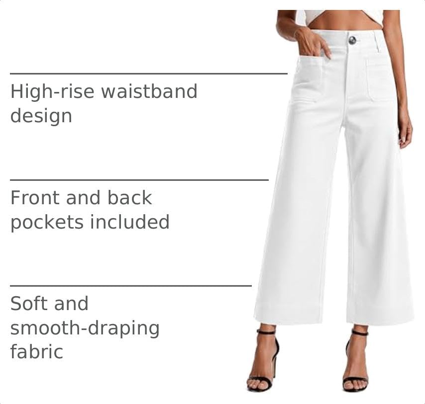 MOHHOM Women’s High Waisted Wide Leg Cropped Pants Stretchy Business Casual Work Pants with Pockets
