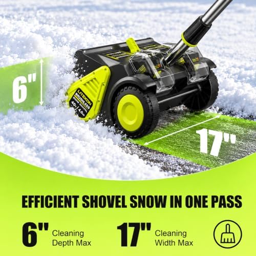 Litekon 40V Brushless Cordless Snow Shovel, 17-Inch Electric Snow Blower with 2X 4.0Ah Batteries Snow Removal with 30FT Throw Distance for Patio, Deck, Driveway,Green