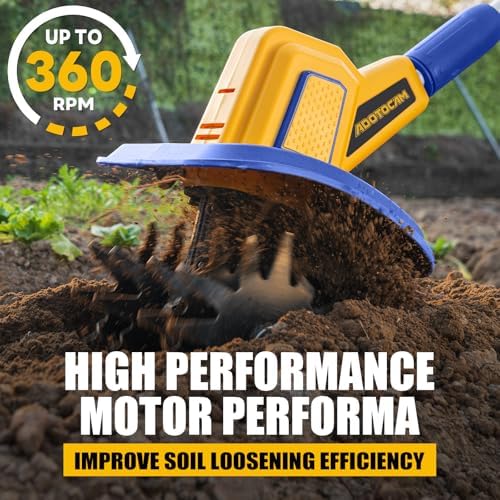 Cordless Tiller Cultivator Compatible with Dewalt 20V Battery(Tool Only), 360RPM Battery Powered Garden Cultivator, 9In Tilling Width & 7In Depth Tiller for Gardening