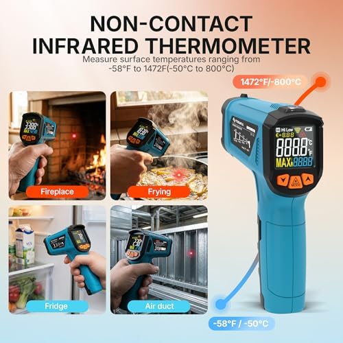 Tilswall Infrared Thermometer Gun, -58°F to 1472°F(-50~800°C), Sky Blue