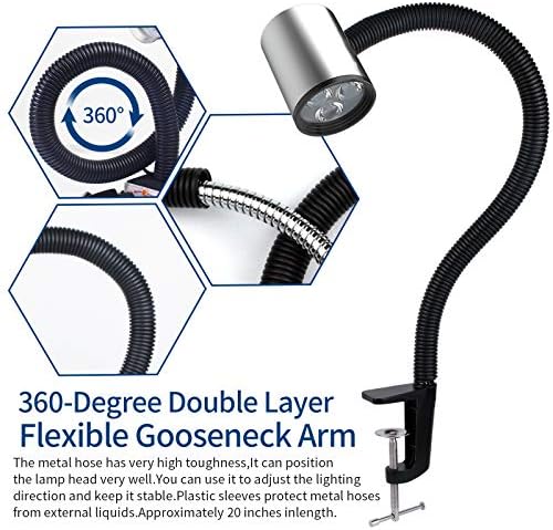 Led C Clamp Work Light IP65 Water Proof Flexible Gooseneck lamp 900 Lumens 120 Volt for Machine Lathe Milling Drill Press Industrial Lighting