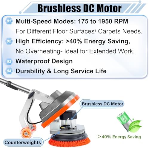 HHQ 15" Floor Buffer Machine, Commercial Floor Scrubber Machine with Brushes and Pads, Heavy Duty Floor Cleaner and Polisher- Deep Clean and Polish Your Floors with Ease