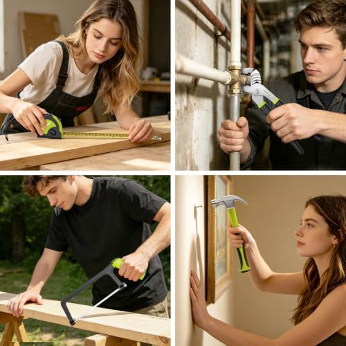 PULITUO 199-Piece Power Tool Set with 20V Cordless Drill Driver, Electric Screwdriver, 2 Batteries, Charger, LED Light and Toolbox, Home DIY Drill Set for Women and Men(Green)