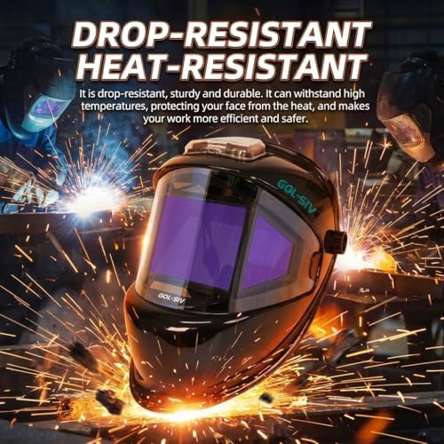WHA100 Auto Darkening Welding Helmet-CE EN175 Certification-Solar&Battery Power-4 Sensors, 0.04ms Response Time-Optical Grade 1/1/1/2-True Color Wide View Screen-Shade 8-12 for SMAW, MIG, TIG, GTAW