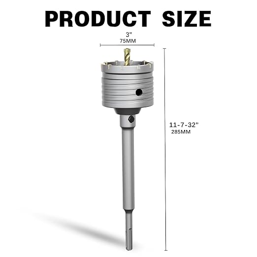 3" Concrete Hole Saw,75mm Masonry Hole Saw, with 220mm SDS Plus Shank Connecting Rod for Concrete Brick Cement Stone Wall Drilling Home Improvement